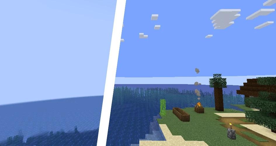 Minecraft before-and-after style visibility comparison