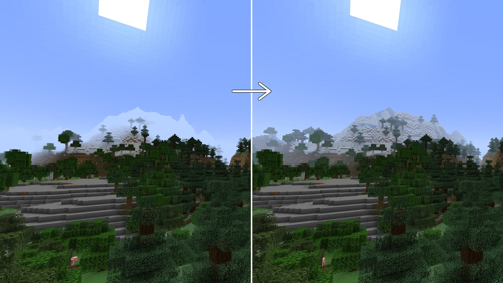 Minecraft Nether scene demonstrating clear long-distance visibility